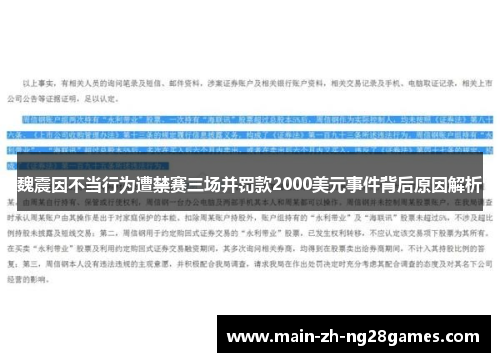 魏震因不当行为遭禁赛三场并罚款2000美元事件背后原因解析 魏震因不当行为遭禁赛三场并罚款2000美元事件背后原因解析